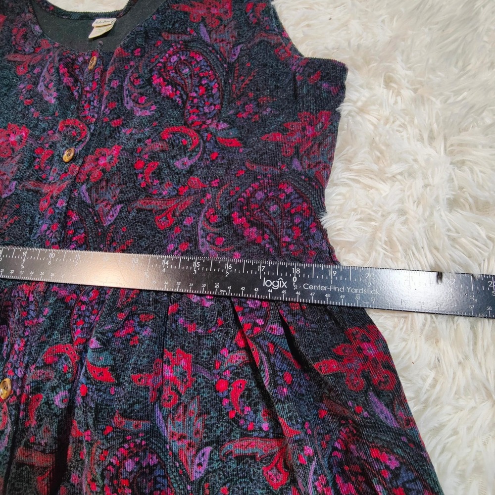 L.L. Bean Paisley Corduroy Pinafore Dress Cottagecore Button Front Vintage USA - Picture 8 of 9